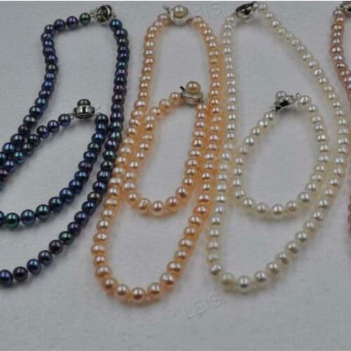 Genuine freshwater cultured pearl set necklace & bracelet various color style