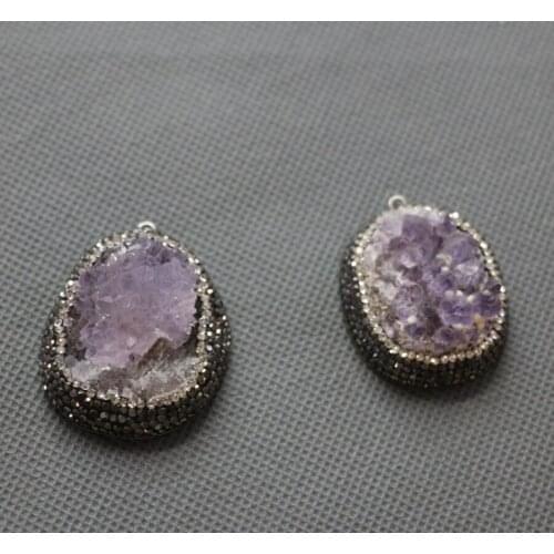 5pcs per Lot Purple Crystal Necklace Pendant, Top Drilled Nugget Gems Stone Chunks, DIY Fashion Women Jewelry Making Beads