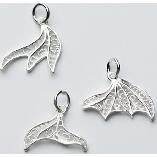 925 Sterling Silver Romantic Hollow Out Mermaid Tails Charms 3 Models Necklace Dangle Silver Pendants DIY S925 Jewelry Findings