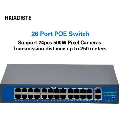 24 Ports POE Switch + 2 Ports Gigabit Fast Ethernet Network Switch IP Cameras Powered POE Adapter for Indoor IP CAM LAN Repeate