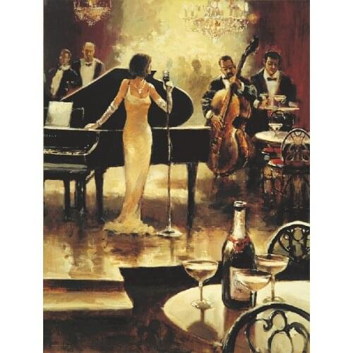 Canvas prints Beauty art picture a singer Girl wearing a long dress in Cabaret Concert great living room decor art