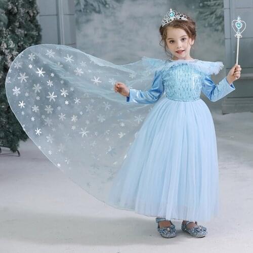 Sequin Snowflake Print Girls Dress Costume Halloween Role-play Clothes Kids Dresses for Girls 4 5 6 7 8 9 10Yrs