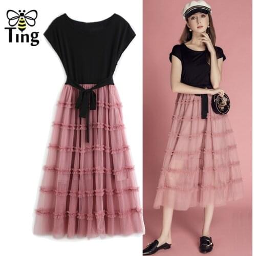 Tingfly 2019 Summer New Fashion Patchwork Vintage Elegant Dress Mech Ruched A Line Dress Casual Sunmmer Dress Vestidos Female