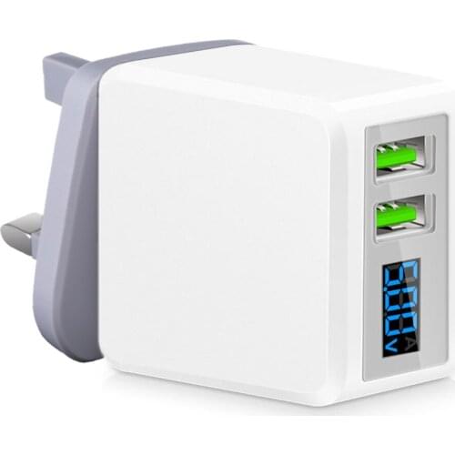 SOONHUA Portable 5V 2.1A Dual USB Port Wall Charger Fast Charging LED Display Mobile Phone Charging USB Adapter UK Plug