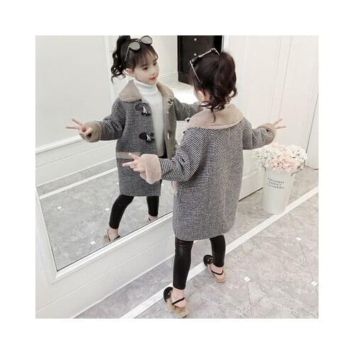 Girls Woolen Jacket Autumn & Winter Clothes Childrens Medium & Long Woollen Overcoat Kids Velvet Thickened Warm Wool Coat P317