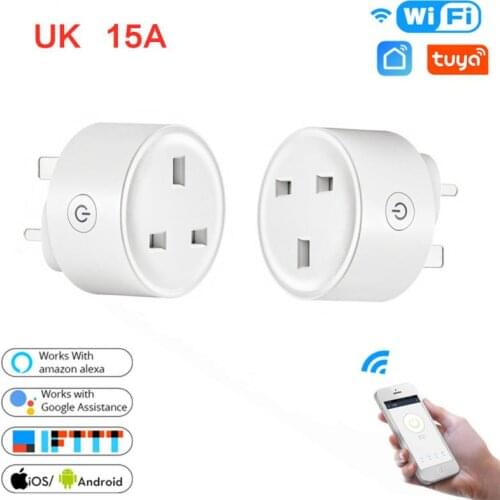 Tuya WiFi Smart Plug 15A UK Socket Wireless Remote Voice Control Power Energy Monitor Outlet Timer Works For Alexa Google Home