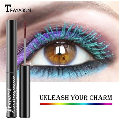 Teayason slim mascara brown red purple blue green colors long lasting waterproof eye makeup lengthening curling 4D mascara AM196