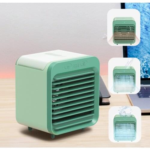 USB Charg Portable Air Conditioner Fan, Light Desktop Air Cooling Fan Humidifier Purifier For Office Bedroom