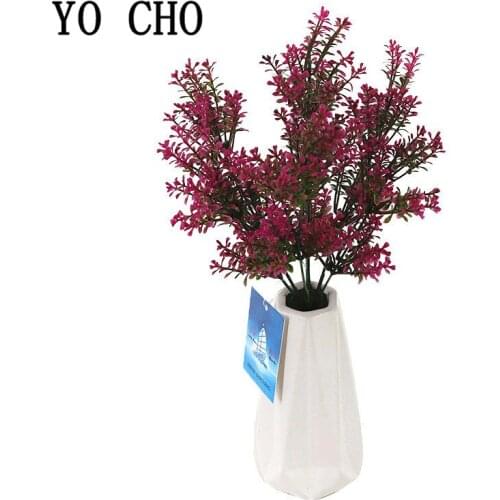 YO CHO Fake Twigs Plastic Green Plants 4 Stems Artificial Milan Grass Twig Plant Home Office Wedding Decor Faux Fern Grass Plant