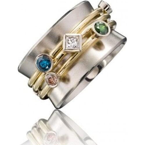 2020 Hot Designer Double Color Mixed Colors Zircon Rings For Women Luxury Fashion Statement Female Jewelry Birthday Party Gifts