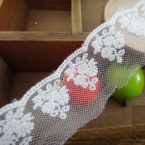 YACKALASI 20 Yds Cotton Embroidery Lace Fabric 3D Floral Appliqued Soft Tulle Decoration Milky White 4cm