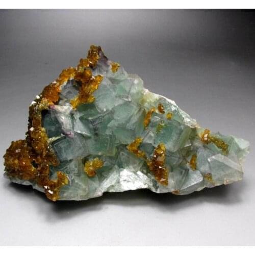 1970g Golden Baryte/Barite on Green Fluorite - crystals and stones healing Mineral specimen Home Decor feng shui decoration