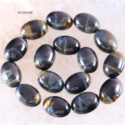 10Pcs 13x18MM Natural Stone Blue Tigers Eye No Drilled Hole Oval Cabochon CAB Bead For DIY Jewelry Making Ring K1582