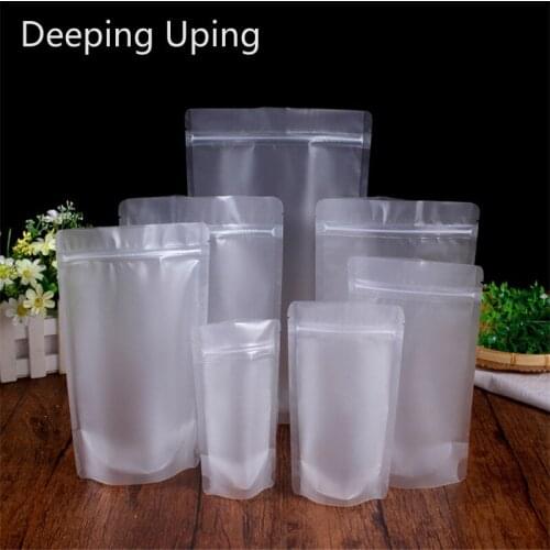 100Pcs Ziplock Lock Zipped Matte Clear Bags Plastic Food Storage Candy Snacks Nuts Bags Transparent Package Bag Stand Up Pouches