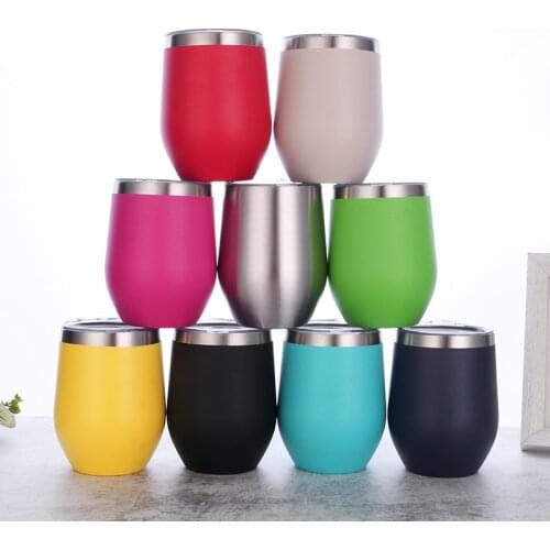 12oz Double Wall Stainless Steel Thermal Red Wine Tumbler Vacuum Insulated Wine Glass With Powder Coating