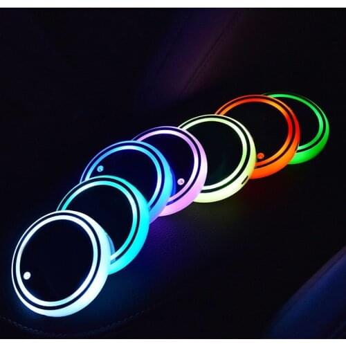 2 Pcs 7 Colors Car LED Cup Holder Light Mats Car Coasters Bottle Atmosphere Light Constellation Backlight LED Cup Holder Pads