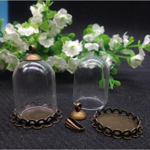 20set/lot 25mmx18mm (18opening) Glass vial glass dome Bubble with copper double lace base with top cap DIY vial pendant necklace
