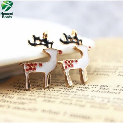 20PCS/pack Fashion Cute Golden and White Enamel Alloy Christmas Deer Charms Jewelry Pendant ZA1084