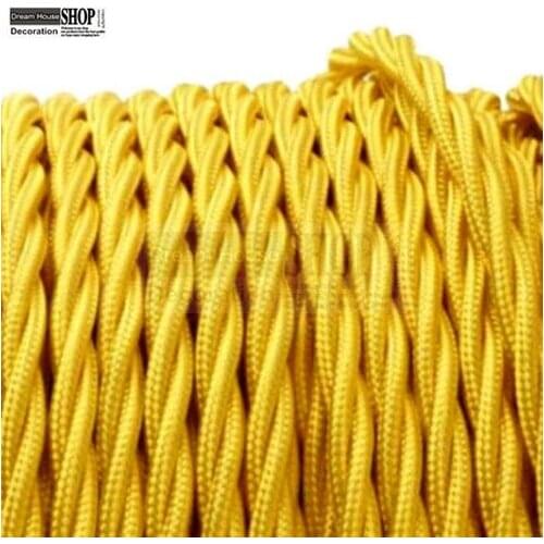 3 core 0.75mm twisted braided fabric electrical lighting flex cable yellow color 100meters/roll