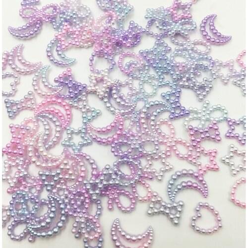 50pcs Purple ABS Resin Half Round flower Bow Alien Pearls For Art Flatback Non Hotfix Rhinestones Pearl Shoes Beads DIY Phone