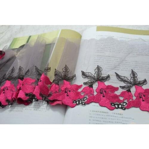 6meters Embroidery Tulle Fabric Wedding Dress Rose Red Lace Trim Bra Underwear Ribbon Garment Sewing Accessories 19cm Width