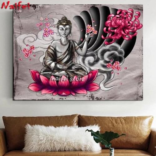 New Arrival Full Square Round Drill Diamond Painting Religion Buddha Zen 5D Diamond Mosaic Embroidery Buddha Lotus Flower Style