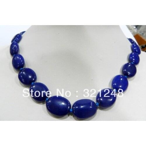 Free shopping new 2014 diy 13x18mm Blue natural stone jades chalcedony Flat Oval Necklace 18"GE5273