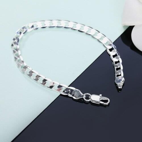 925 sterling silver Classic 6MM geometric side chain Bracelet for man woman fine fashion noble jewelry Wedding party gifts