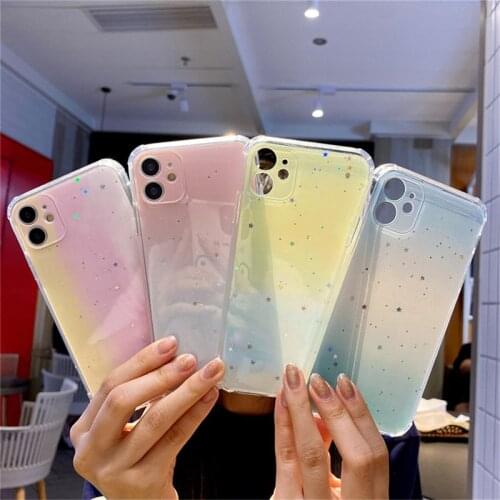 Ottwn Bling Glitter Stars Phone Case For iPhone 11 12 Pro Max Mini X XR XS Max 7 8 Plus SE 2020 Candy Color Soft TPU Back Cover