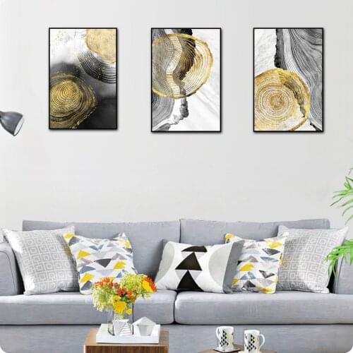 Black Gold Tree Rings Abstract Canvas Painting Home Art Posters Bedroom Corridor Stickers Nordic Decoration