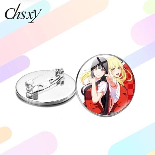 CHSXY Kakegurui Yumeko Jabami Brooches Anime Collection Lapel Pins Art Picture Glass Cabochon Cosplay Badges for Bag Accessories