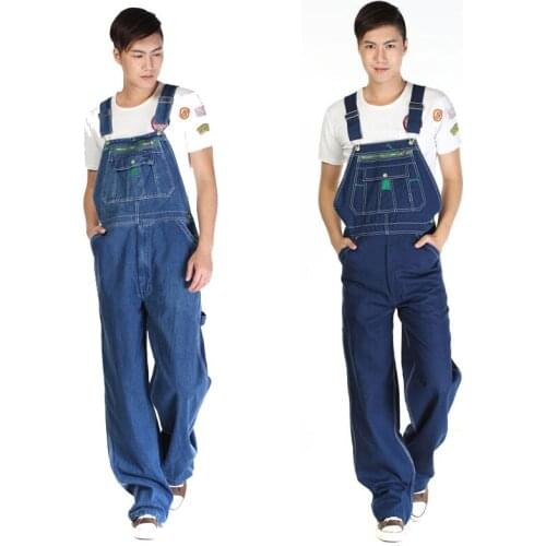 Jeans For Men Mens Denim Overalls Large size Strap Straight Pants Dark Blue Jeans Loose Work Clothes Size 46 48 50