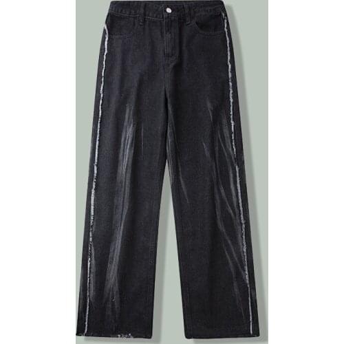 Hip Hop Water Wash Retro Burrs Jeans Men Harajuku Streetwear Loose Straight-leg Pants 2021Autumn Hipster Joggers Sports Trousers