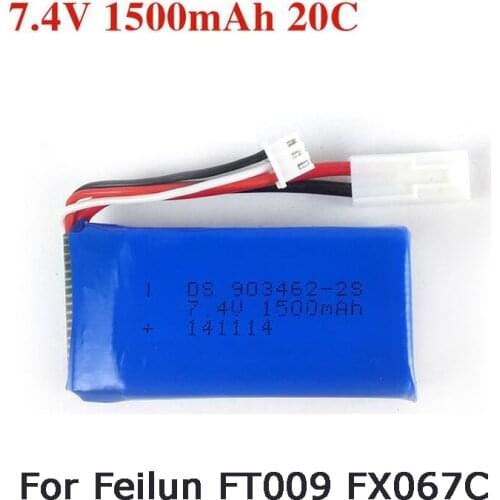 Feilun FT009 Upgraded 7.4V 1500mAh 20C Lipo Battery for Feilun FT009 RC Boat Spare Parts