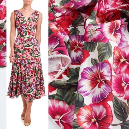 Violet digital painting pure cotton fabric for summer dress ткань хлопок tissu telas sewing tela tecido ткани stof stoff tissus