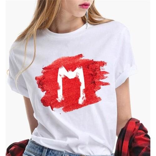 Tshirt Women Fashion 26 English Alphabet Print Harajuku Female Tee Top Casual White Ladies T Shirt Summer Couples Ladies T-Shirt