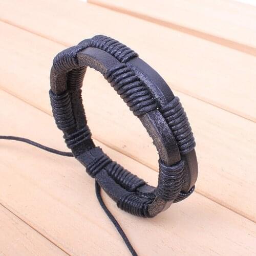 Gnova New Black Bangle Bracelet Fashion Leather Bracelet Newest Summer Style Rope Weave Bracelet For Women Men Jewelry