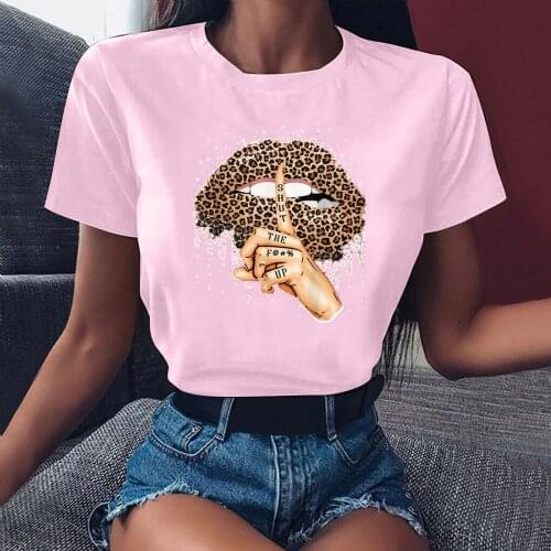 Harajuku Womens T-shirts Leopard Lip Print Casual Tops Loose T Shirt Short-sleeved T-shirt Pullover Elegant Plus Size футболки