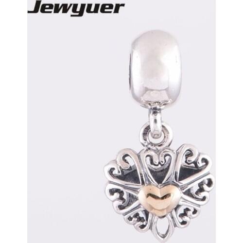 925 sterling silver fine jewelry dangle Love charms golden heart it bead bracelets necklace pendant diy making Memnon Jewelry