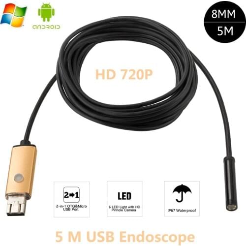 5M 720P 2MP 6LED 8MM USB Android Inspection Endoscope Camera Underwater Endoscopio Tube Micro Camera For Windows Android 3 Color