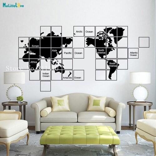 World Map of 43 Small Squares Vinyl Wall Sticker Home Decor For Living Room Bedroom Self-adhesive Novel Design Art Murals YT698