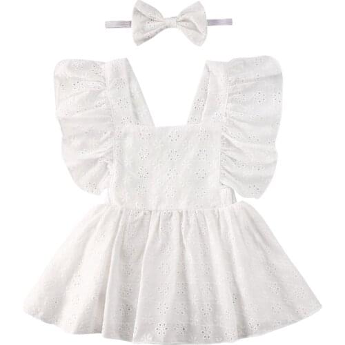 0-24M Newborn Baby Girl Clothes Solid Color Ruffles Sleeve Flower Romper Headband 2Pcs Outfits Cotton Summer Clothes Set