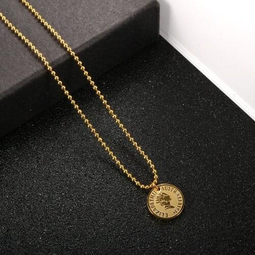 Fashion Queen Round Beads Coin Necklace Vintage Circle Clavicle Stainless Steel Chain Necklaces For Women Men Weeding Jewelry