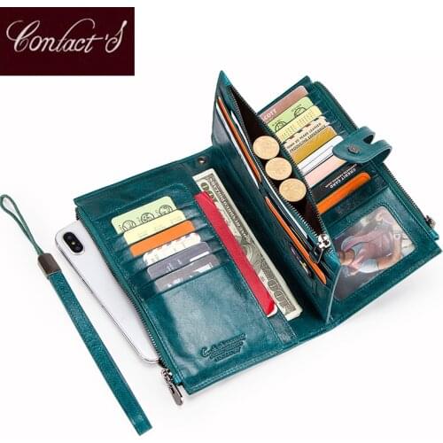 Fashion Ladies Genuine Leather Wallet Coin Zipper Purse Wallet Strap Clutch Bag With Phone Holder Card Slots Passport Cover