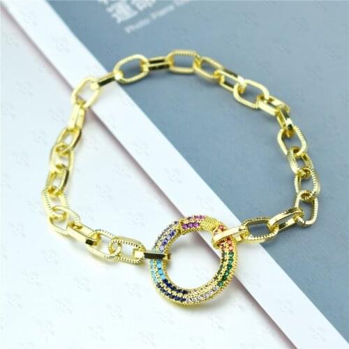 New Design Chunky Chain Bracelet Round Rainbow AAA Cubic Zirconia Pendant Bangle Fashion Women/Men Hip Hop Jewelry Gift