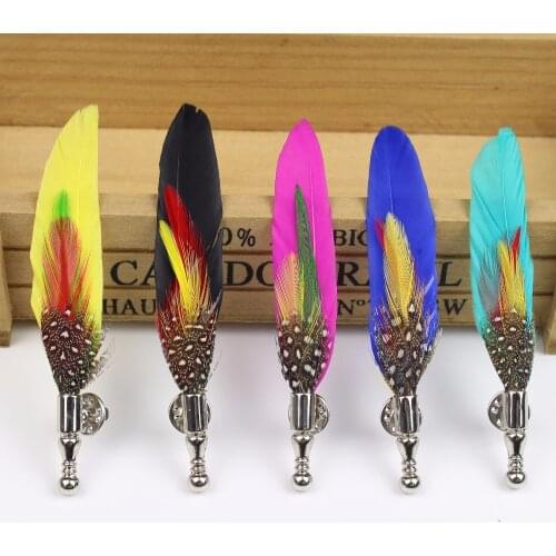 Fashion Boutonniere Feather Stick Lapel Tie Pin Brooch Badge Cloth Breastpin