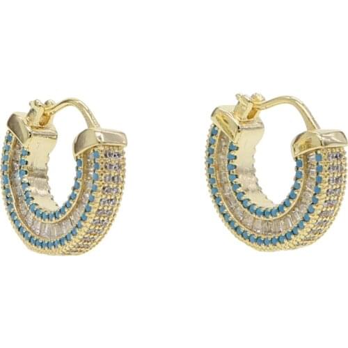 Trendy classic minimal cute hoop earring for girl lady lovely micro paved tiny blue CZ gold/silver color elegance women jewelry