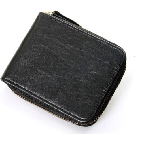 Men Casual Genuine Leather Wallet Design Small Coin Purse Male Short Slim Zipper Around Bifold Wallet Card Photo Holder Pocket