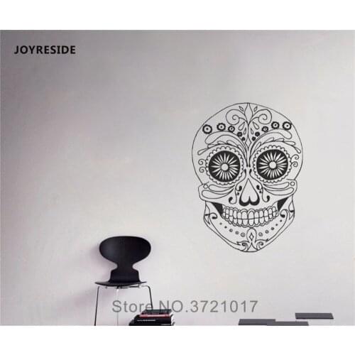 JOYRESIDE Cute Sugar Skull Wall Decor Skull Sticker Toothes Decals Vinyl Interior Home Bedroom Living Room Design Murals A1224
