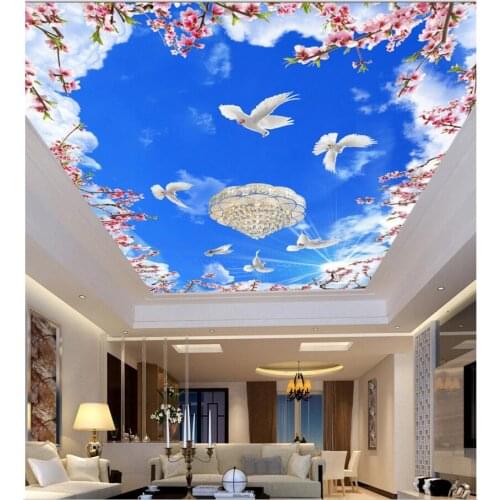 3d ceiling murals wallpaper custom photo room Blue sky and white white doves painting 3d wall murals wallpaper for walls 3 d